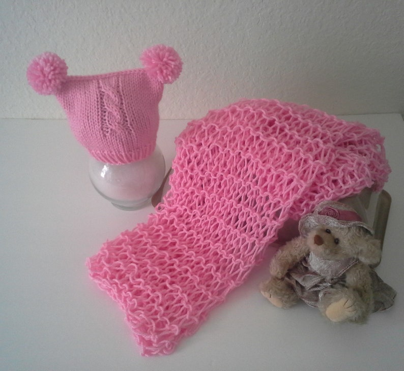 Baby Wrap Set Knit Baby Girl Blanket Set Baby Swaddle Set For Use As A Photo Prop Baby Knit Blanket Baby Knit Hat
