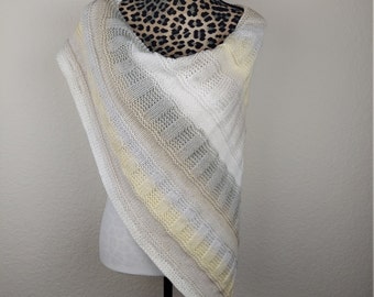 Woman's Knitted Wrap in White & Black Handmade in the USA Lightweight Shoulder or Neck Wrap Ready to Ship Hand Knit Shawl