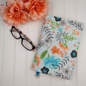 Floral Fabric Book Cover: Padded Cotton Book Sleeve with Ribbon Bookmark