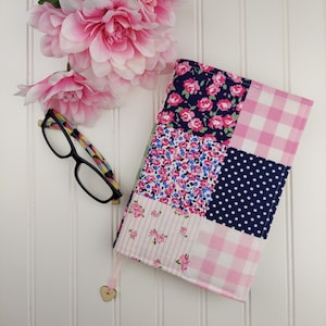 Floral Fabric Book Cover: Padded Cotton Book Sleeve with Ribbon Bookmark
