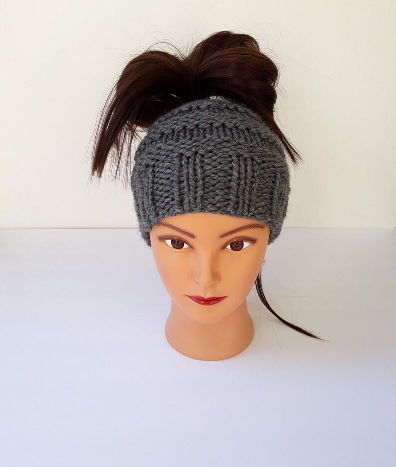Women's Knit Hat, Women's Messy Bun Knit Hat, Womens Winter Hat, Women