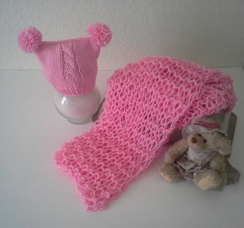 Baby Wrap Set Knit Baby Girl Blanket Set Baby Swaddle Set For Use As A Photo Prop Baby Knit Blanket Baby Knit Hat