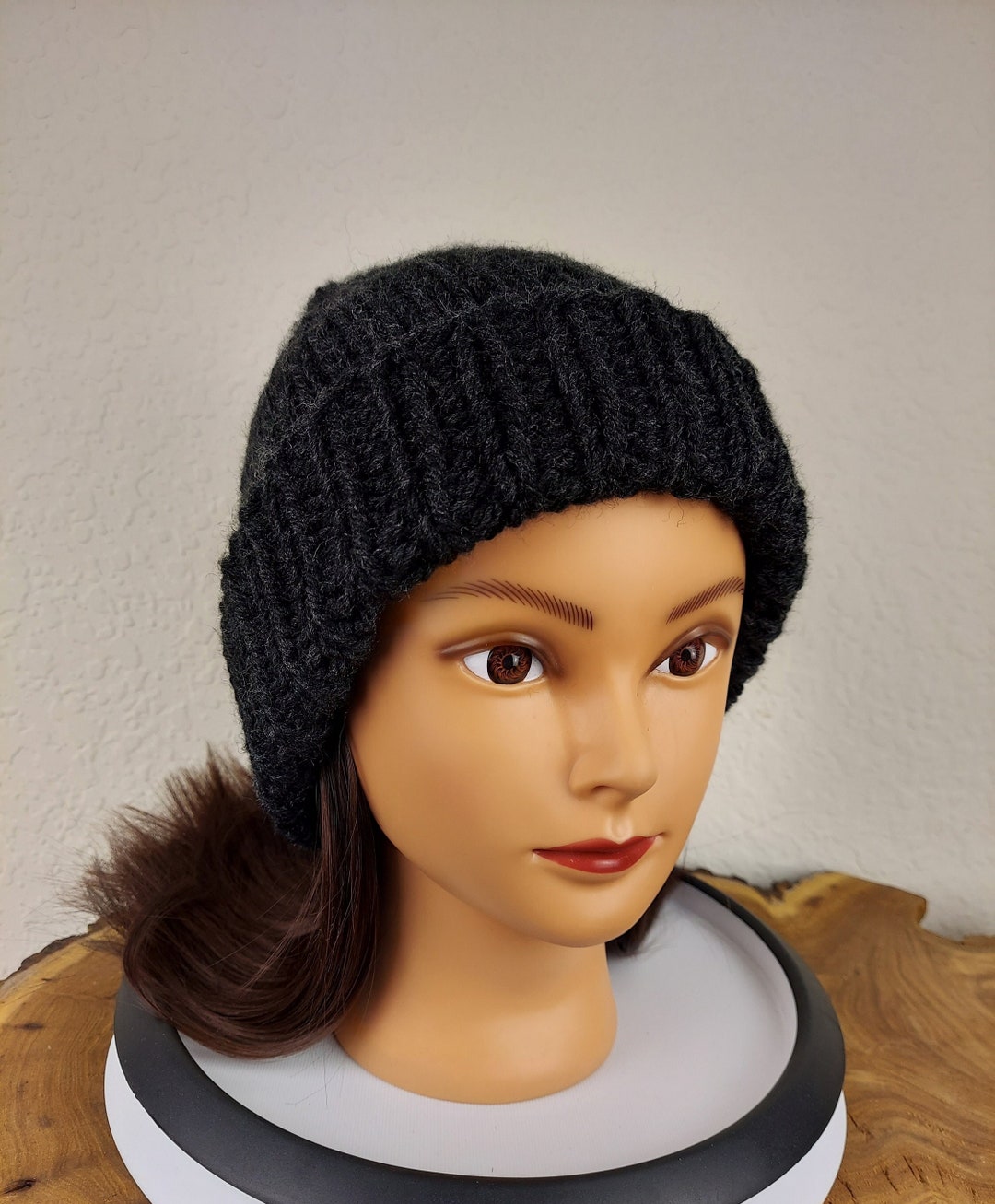 Chunky Knit Hat, Black Knit Beanie, Womens Hat, Mens Hat, Winter Hat