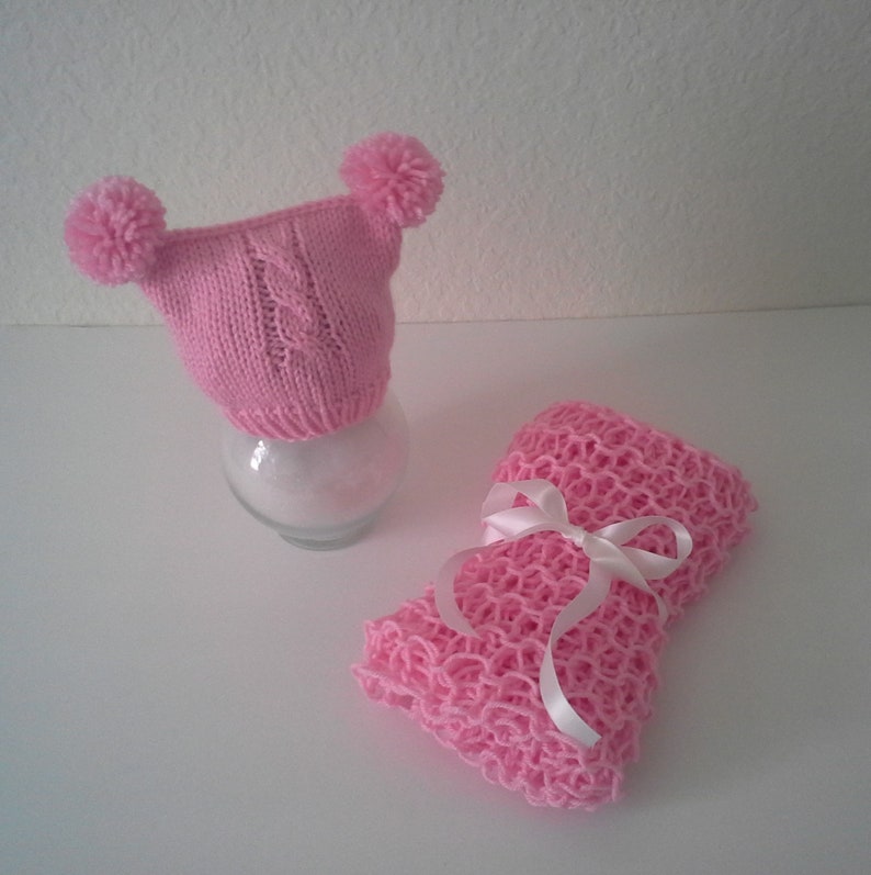 Baby Wrap Set Knit Baby Girl Blanket Set Baby Swaddle Set For Use As A Photo Prop Baby Knit Blanket Baby Knit Hat