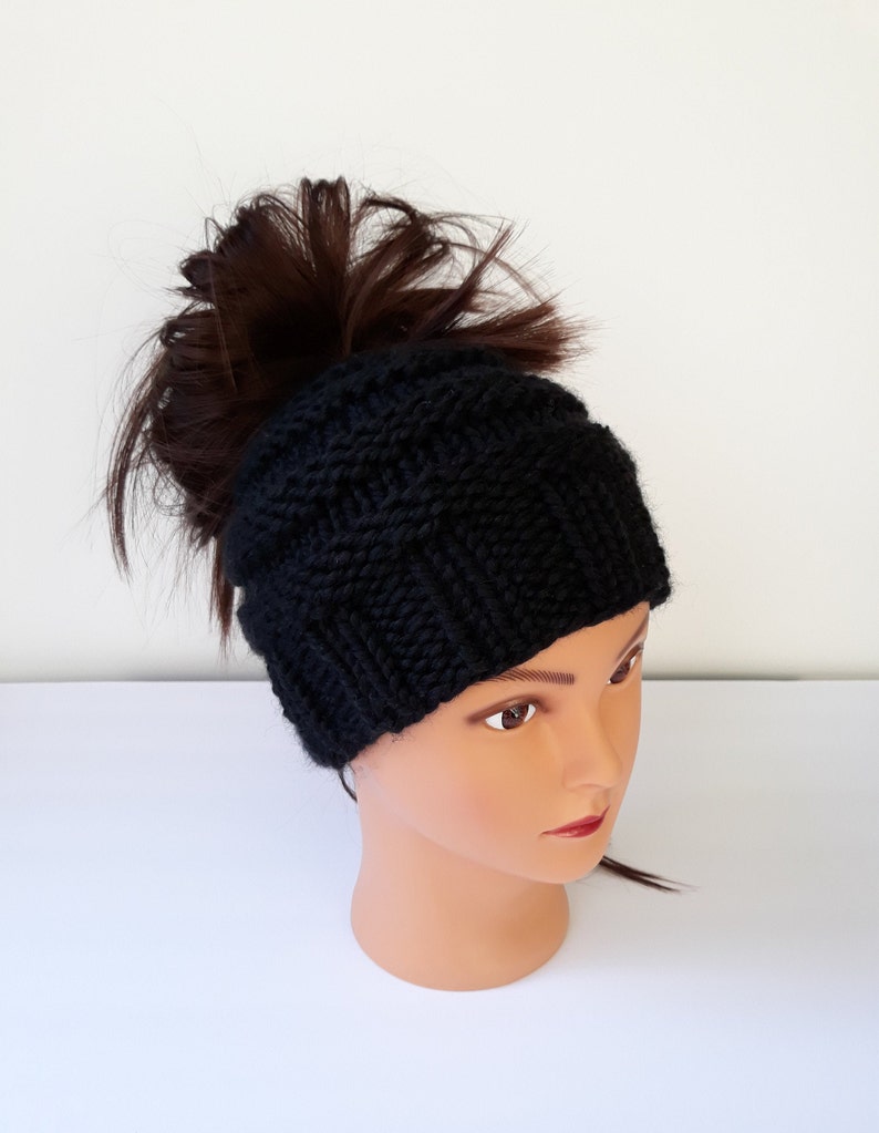 Women's Knit Hat Women's Messy Bun Knit Hat Womens image 0