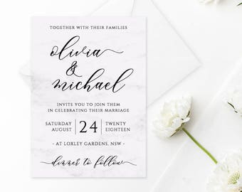 Marble Wedding Invitation Printable Wedding Invitation Editable Wedding Template Modern Wedding Invitations Instant Download Templett