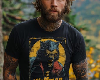 Wolfman T-Shirt - Yellow Moon and Red Collar, Retro Horror Graphic