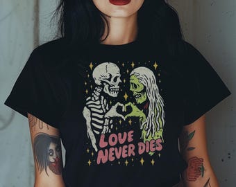 Skeleton Couple T-Shirt – Gothic Romance, Spooky Valentine Design