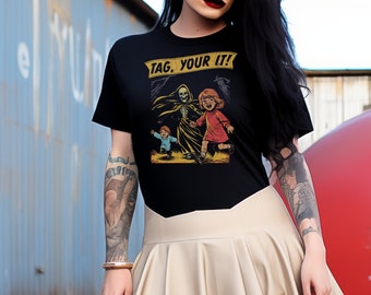 Retro Halloween-T-shirt met skelet: vintage horror-T-shirt