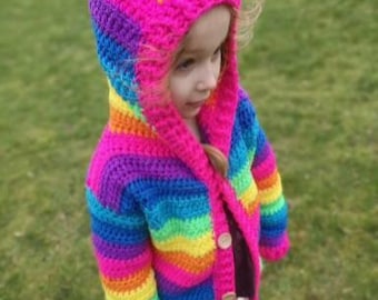 Rainbow cardigan, oversized hooded cardigan, girls cardigan, cute, cozy cardigan