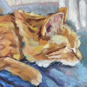 Sleeping Orange Tabby Cat / Giclee print of original painting by T. Sutton / cat fancier&#39;s wall art / cat lover gift / impressionist ginger