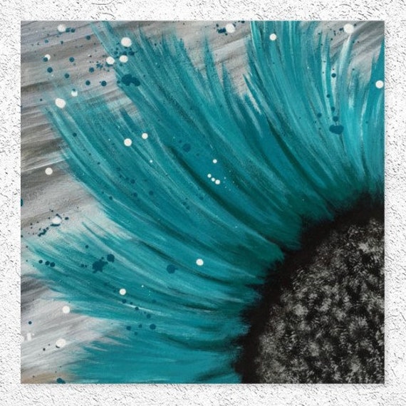 Teal sunflower Giclee print of original acrylic painting by T. | Etsy