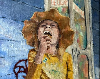 Girl Eating Ice Cream Giclee Print: Summer Kitchen Wall Art