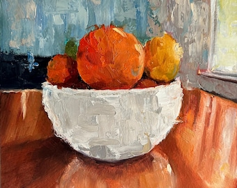 Oranges and Lemon Still Life Giclee Print: Impressionist Kitchen Art
