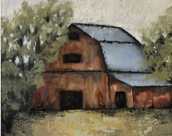 Farmhouse Barn Landscape Painting: Impressionist Autumn Wall Art Giclee Print