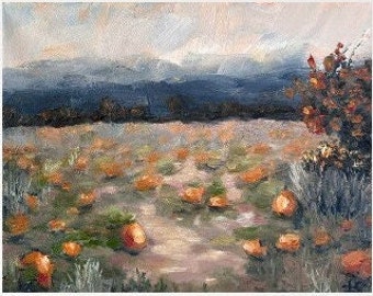 Pumpkin Patch Giclee Print: Autumn Landscape Impressionist Wall Art by T. Sutton