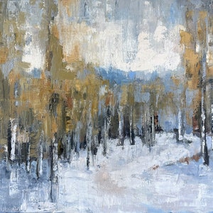 Abstract Winter landscape painting, Giclee prints or canvas, winterscape, winter wall art by T Sutton, snow covered forest, modern art