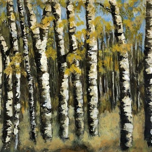 Fall Birch trees, Aspen forest painting, Giclee canvas or prints, contemporary decor, Birch tree wall art, autumn trees