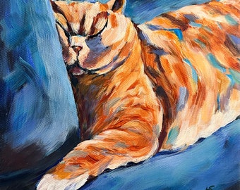 Orange Tabby Cat Giclee Print: Sleeping Ginger Cat Wall Art