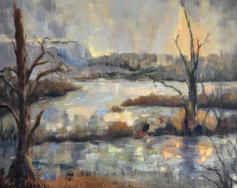 Abstract Swamp Landscape Giclee Print: Modern Impressionist Marsh Art
