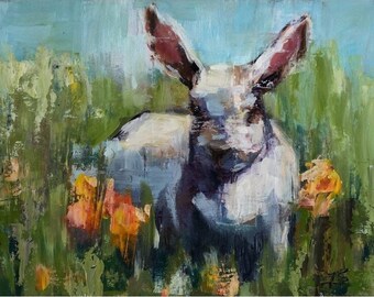 Abstract bunny painting, impressionist rabbit, expressionist bunny, Giclee prints of oil painting by T. Sutton, child's room wall art