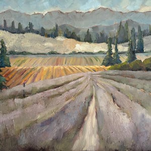 Lavender Farm ORIGINAL oil painting, 16x20&quot; on gallery wrapped canvas, impressionist landscape by T Sutton art.