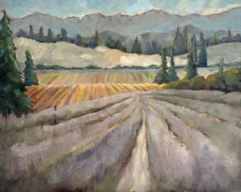 Lavender Field Giclee Print: Impressionist Landscape Wall Art