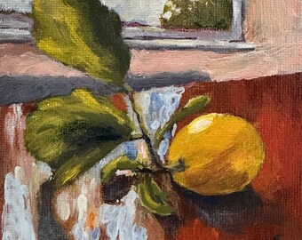 Lemon Still Life Painting: Original Mini Kitchen Art Fridge Magnet