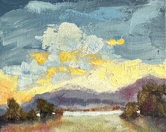 Impasto Landscape Oil Painting: Original Art, 4" Panel with Float Frame