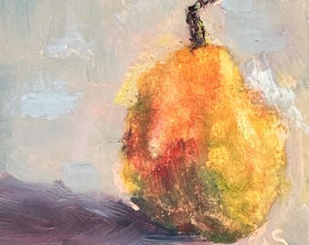 Abstract Pear Oil Painting Giclee Print: Impressionist Kitchen Decor