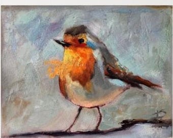 Abstract Bird Giclee print of oil painting by T. Sutton, impressionist Robin, bird lover gift, vibrant wall art, mother's day gift