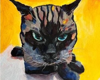 Grumpy Black Cat Art: Expressionist Giclee Print or Canvas