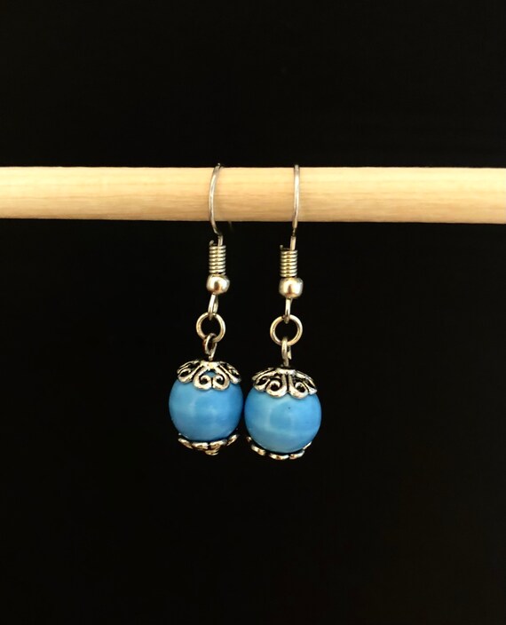 birthday gift Blue galaxy earrings Polymer clay flower silver dangle jewelry