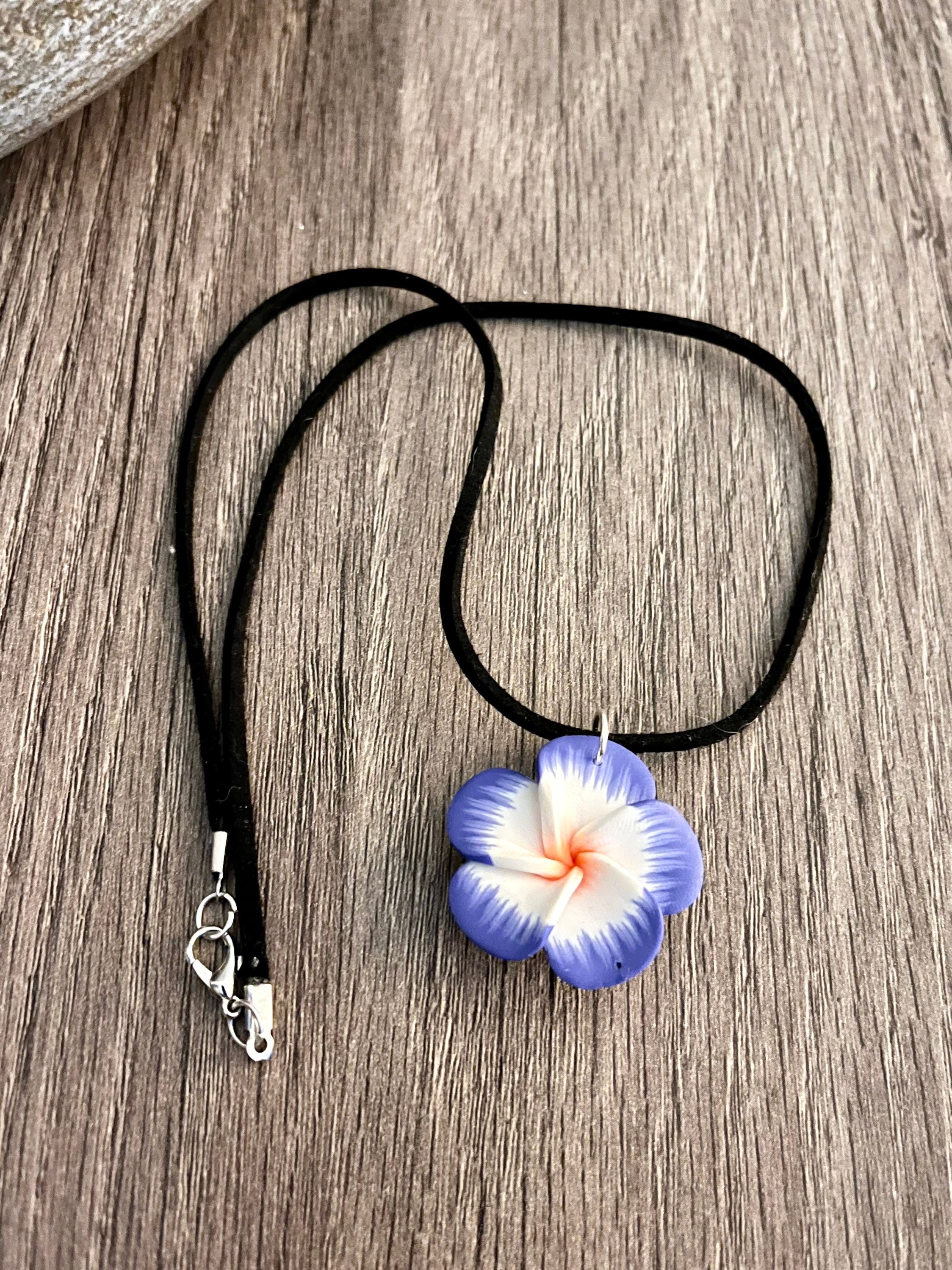 Hawaiian Plumeria Flower Necklace, Polymer Clay Plumeria Flower