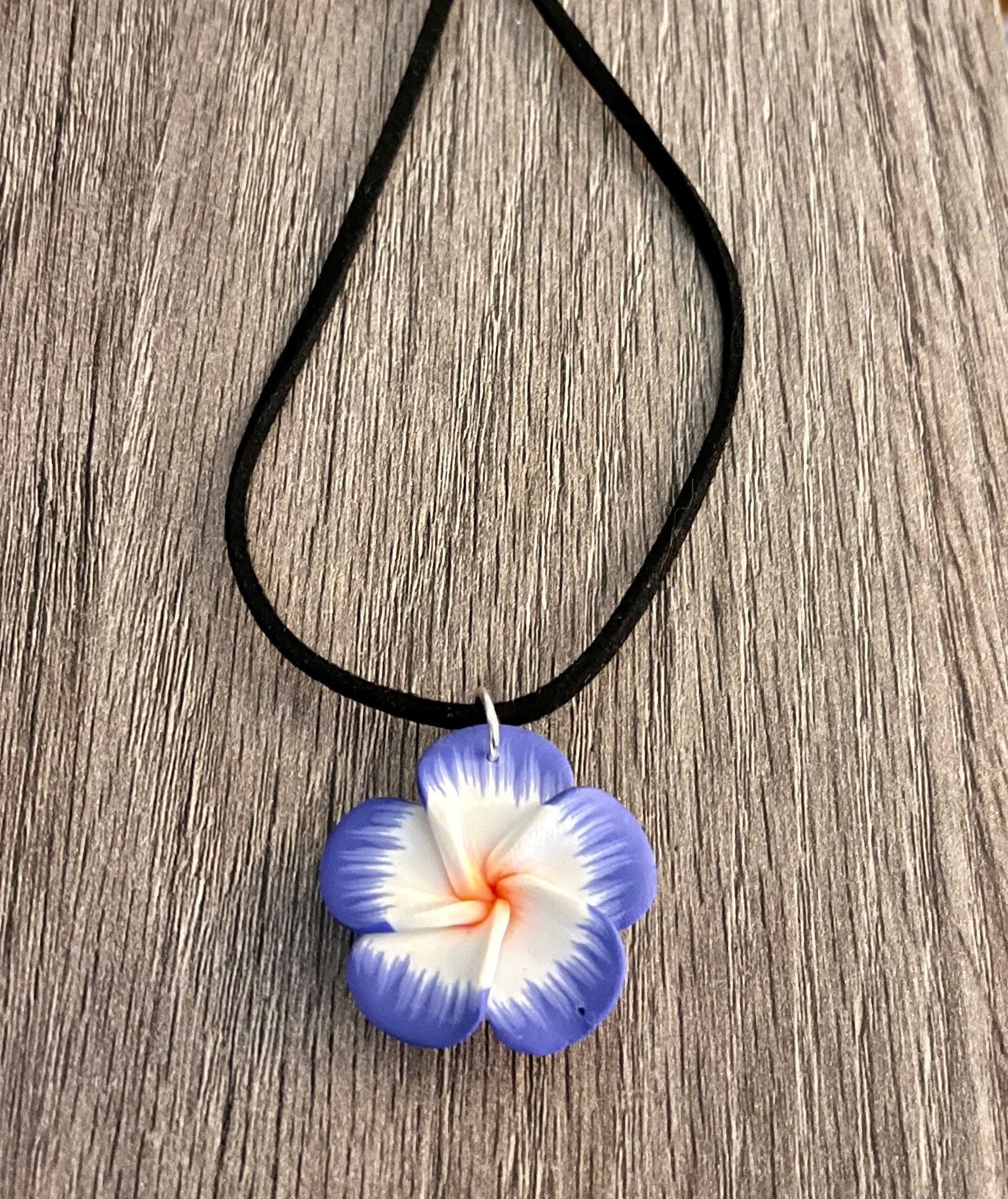 Hawaiian Plumeria Flower Necklace, Polymer Clay Plumeria Flower