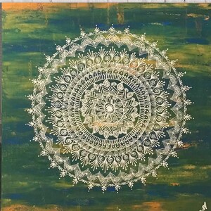 Traditional Mandala Art, Textured Mandala design on multicolor Acrylic designed background,