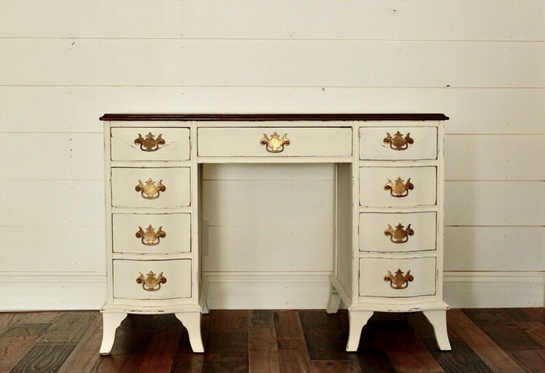 Vintage Writing Desk Annie Sloan Old White Chalk Paint Furniture Painted Farmhouse Style Fixer Upper