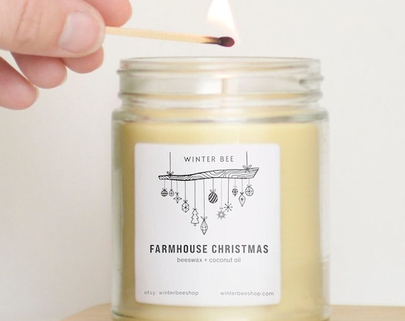 Farmhouse Christmas Scented Beeswax + Coconut Candles, Christmas Candle