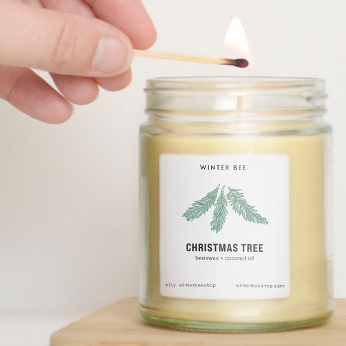 Christmas Tree Scented Beeswax Candles in Amber Glass Etsy