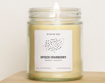 Spiced Cranberry Scented Beeswax + Coconut Oil Candles, Christmas Candle