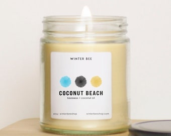 Coconut Beach Scented Beeswax + Coconut Oil Candles