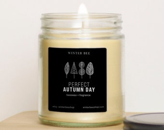 Perfect Autumn Day Scented Beeswax and Coconut Oil Candle, Fall Scent