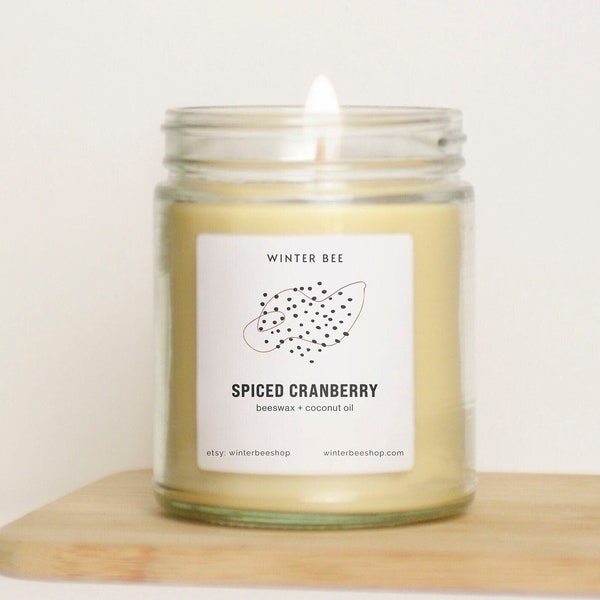 Spiced Cranberry Scented Beeswax + Coconut Oil Candles, Christmas Candle