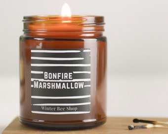 Bonfire Marshmallow Scented Beeswax Candles in Amber Glass