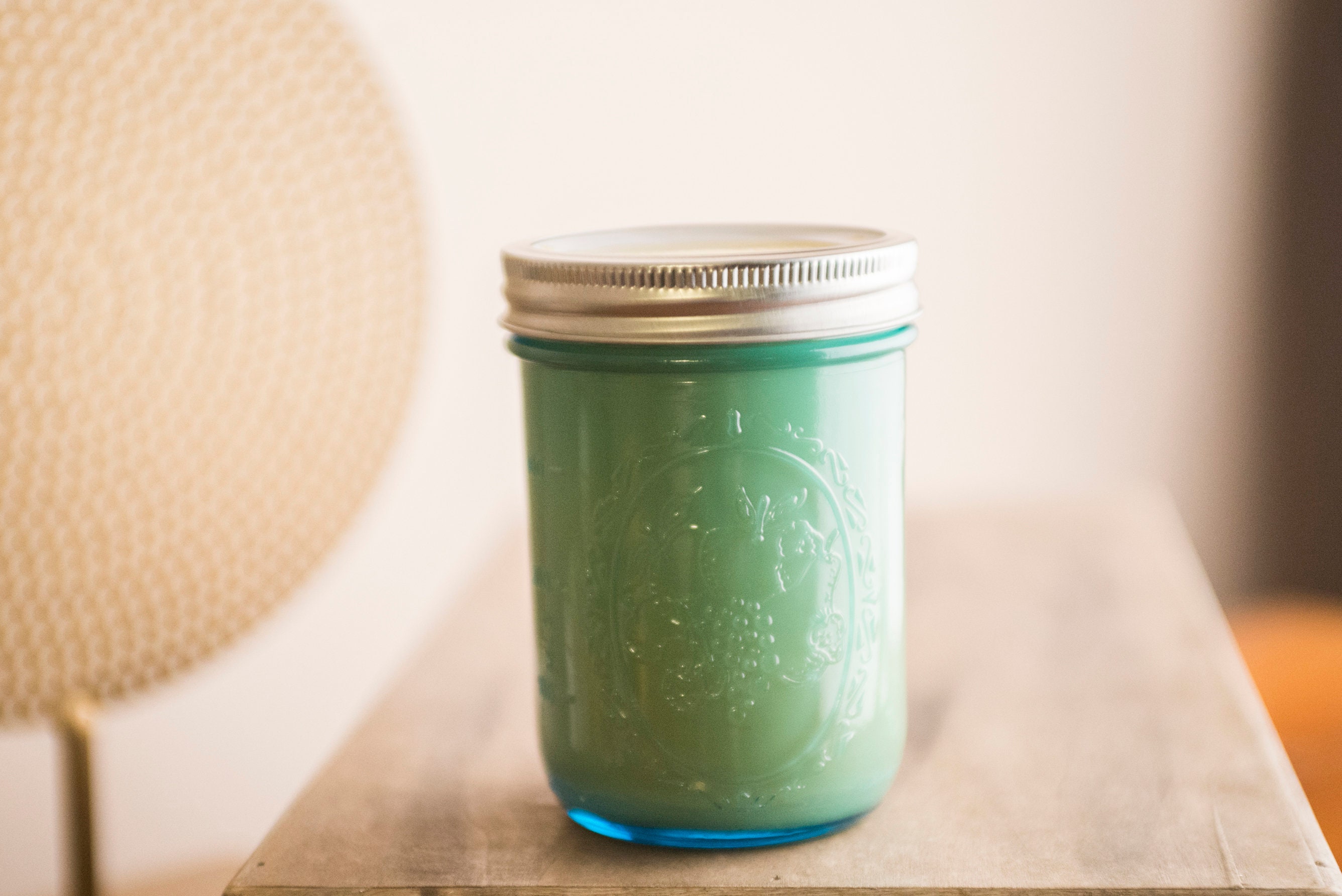 Blue Mason Jar Beeswax Candle 1lb