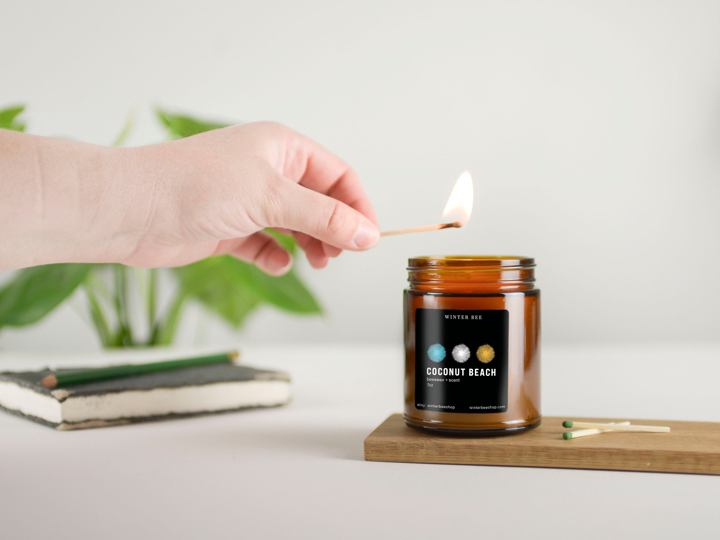 Coconut Beach Scented Beeswax Candles in Amber Glass