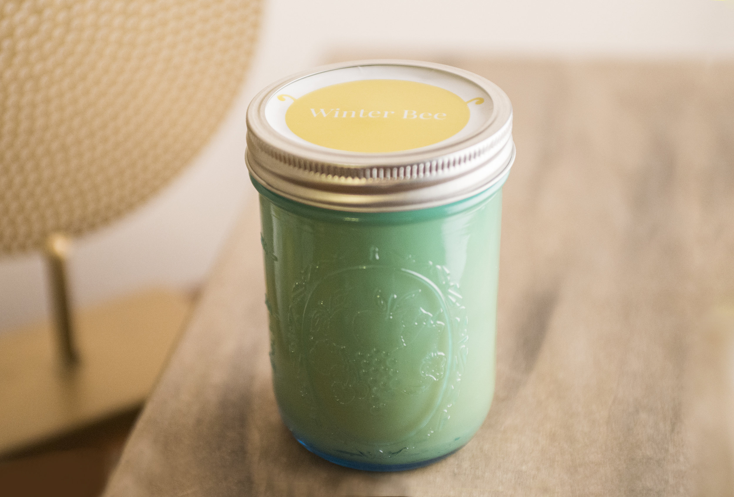 Blue Mason Jar Beeswax Candle 1lb