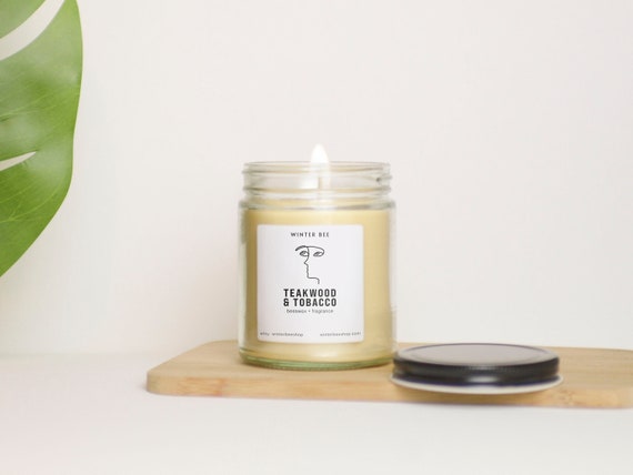 Teakwood and Tobacco Scented Beeswax + Coconut Oil Candles, Fall Scent