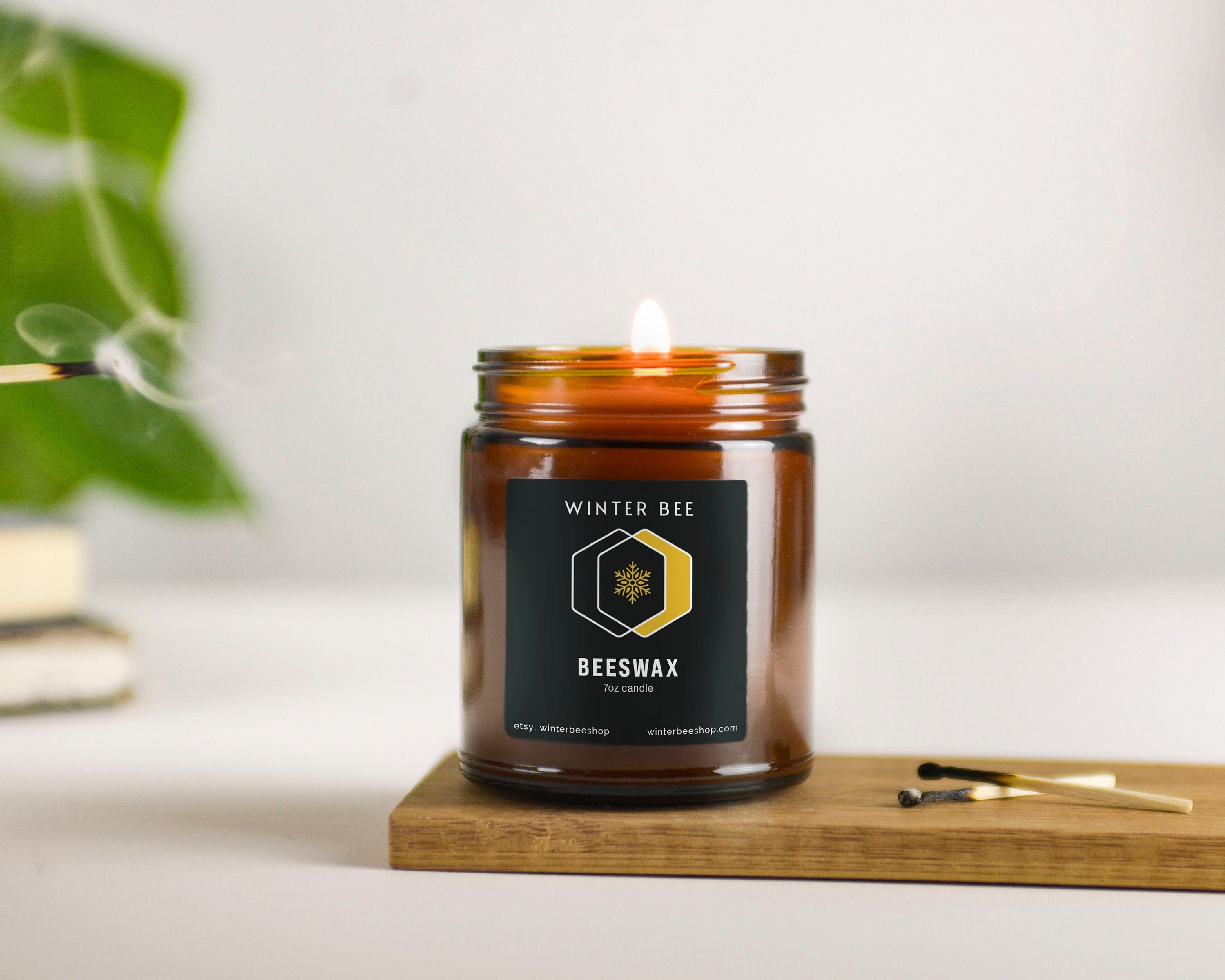 Pure Beeswax Candles in Amber Glass Jars