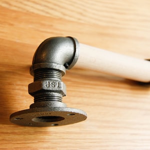 Industrial toilet paper holder with valve / WC dispenser - (20/27 mm), Untreated beech handle - Industrial style - Wood Toilet paper